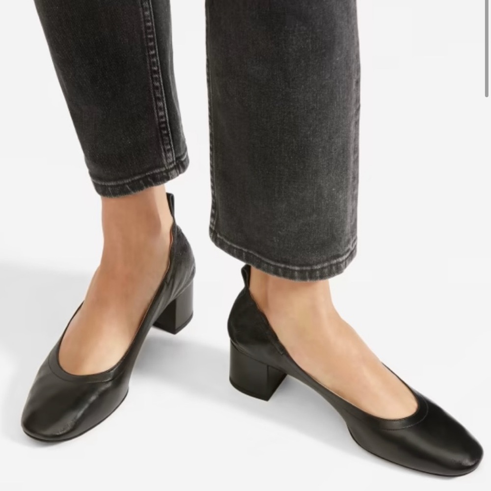 $160 Everlane Italian Leather Day Heels Pumps Black Sz 6.5 (fits size 7)